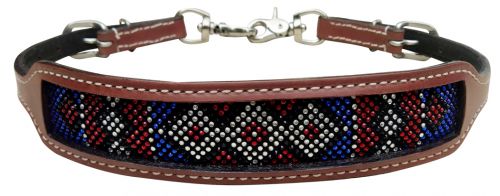 Showman wither strap with red, white, and blue crystal rhinestone diamond design inlay